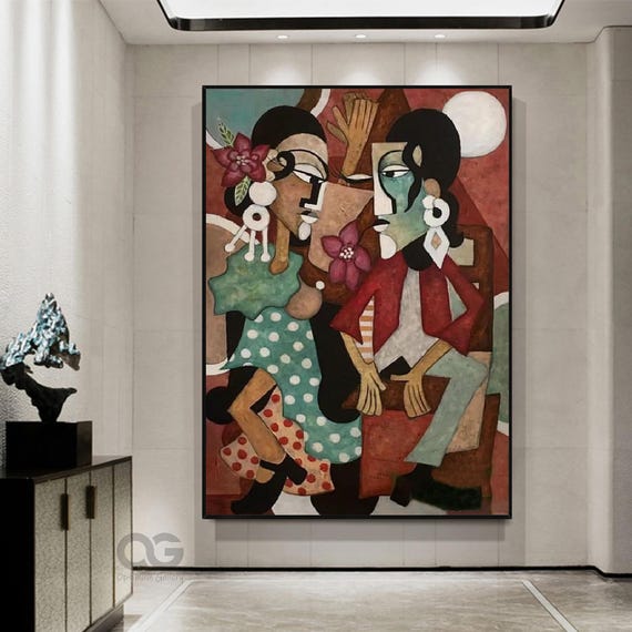 Large Abstract Ladies Painting Brown And Green Woman Painting Woman Face Artwork Picasso Style Portrait Painting Figurative Art Wall Decor