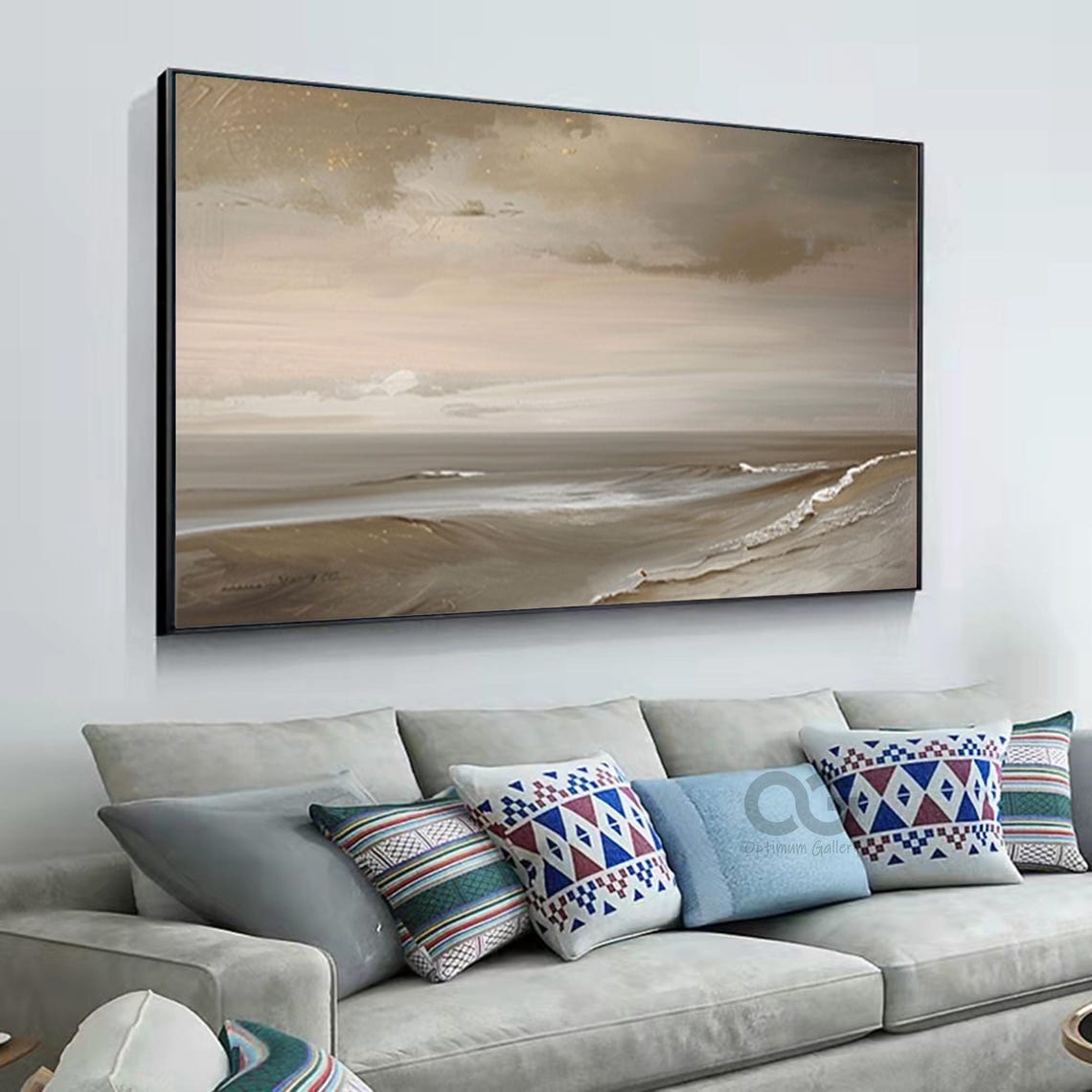 Moody Grey Seascape Cloudy Sky Sandy Shore Calm Coastal Scene Poster - Image 5