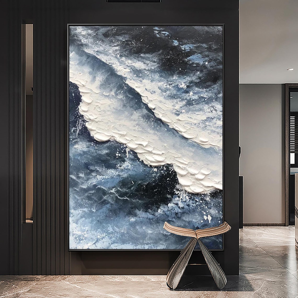 Dark Stormy Wave Thick White Impasto Foam Dramatic Ocean Art Poster - Image 5