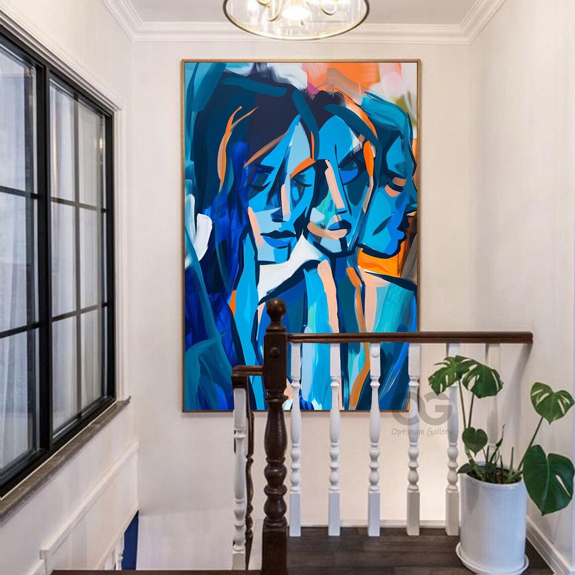 Cobalt Blue Triple Faces Abstract Expressionist Woman Group Painting Poster - Image 4
