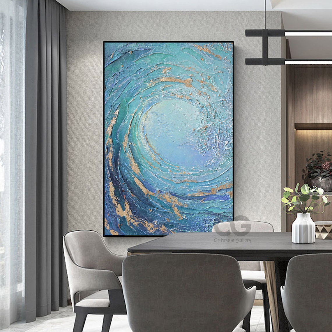 Blue Wave Abstract Ocean Oil Painting Wall Art - Image 3