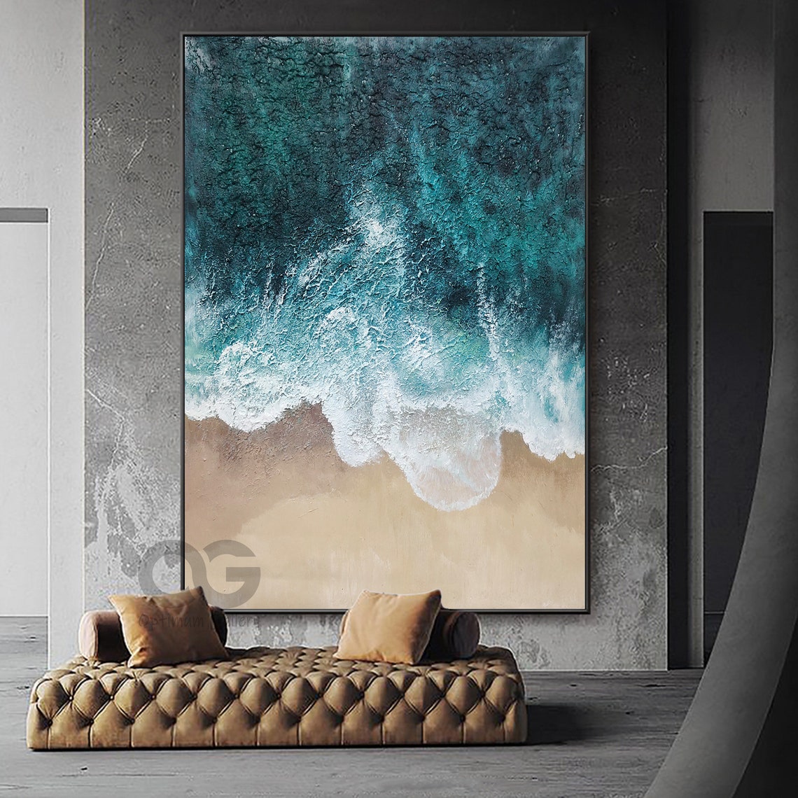 Aerial Emerald Ocean Wave Crashing Sandy Shore Vertical Beach Poster - Image 4