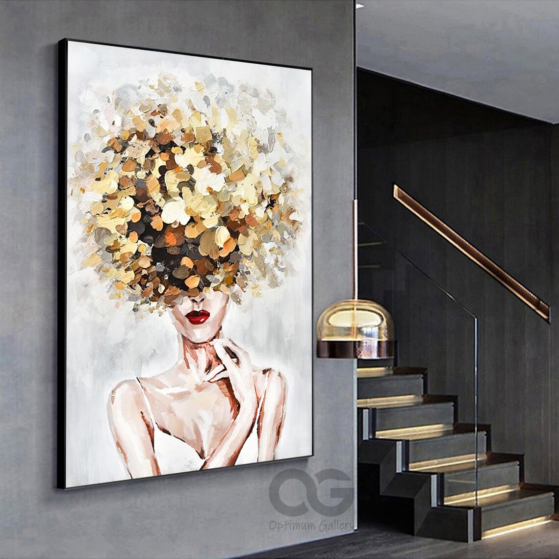 Golden Floral Hair Woman Portrait Red Lips Elegant Abstract Lady Poster - Image 5