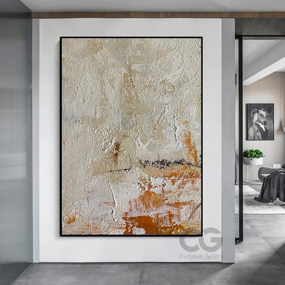 Large Abstract Minimalist Painting Original Beige Minimalist Wall Art Framed Minimalist Abstract Wall Art Modern Bedroom Wall Decor