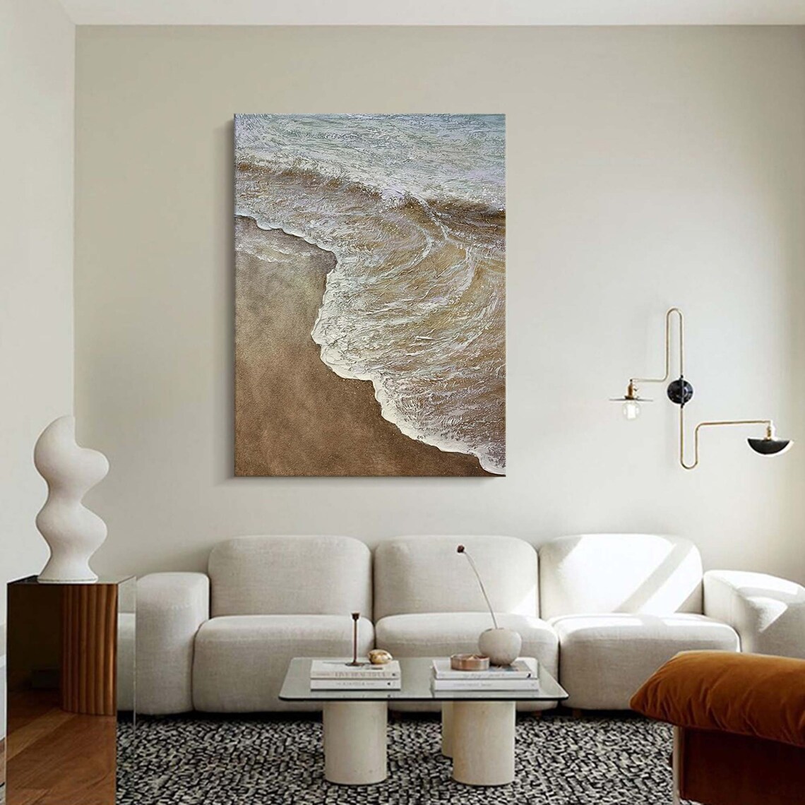 White Foam Waves Brown Sand Beach Aerial Textured Coastal Art Poster - Image 2