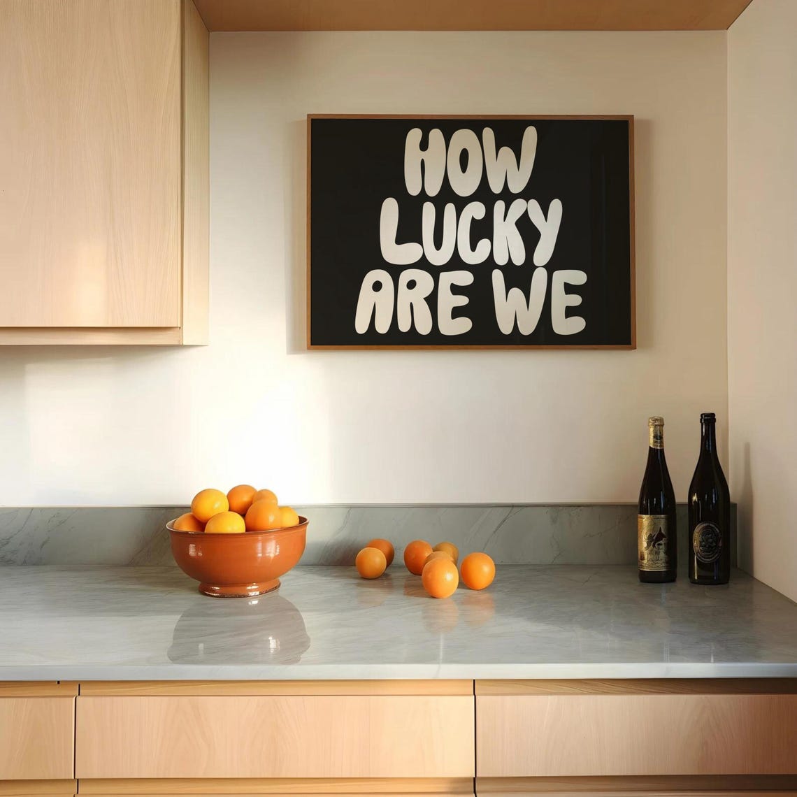 How Lucky Are We White Bubble Letters Black Horizontal Quote Poster - Image 2