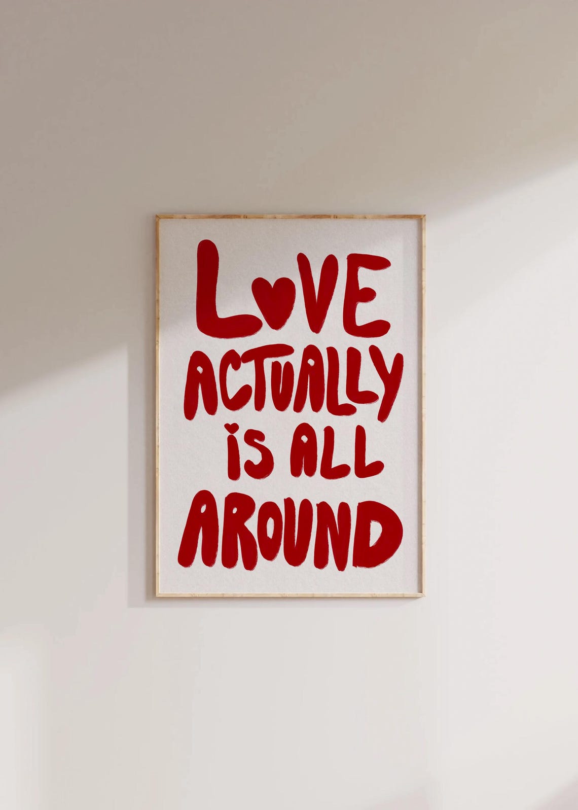 Love Actually Is All Around Red Heart Bubble Letters Quote Poster - Image 3