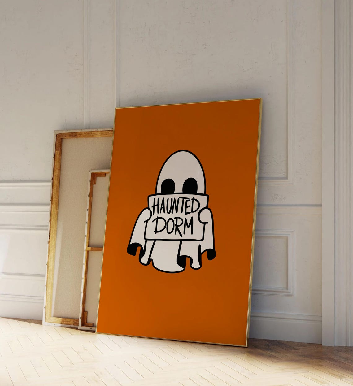 Haunted Dorm Cute Ghost Sign Orange Halloween Dorm Wall Poster - Image 3