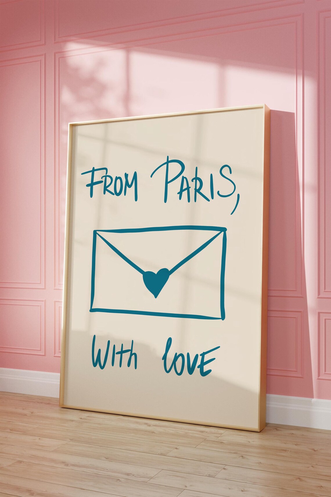 From Paris With Love Teal Envelope Heart Romantic French Wall Art - Image 2
