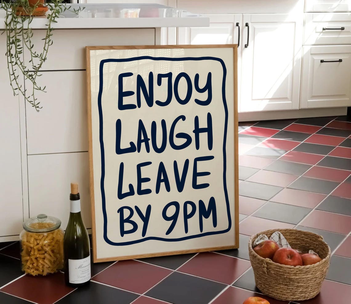 Enjoy Laugh Leave By 9PM Hand Drawn Navy Funny Quote Wall Art - Image 3