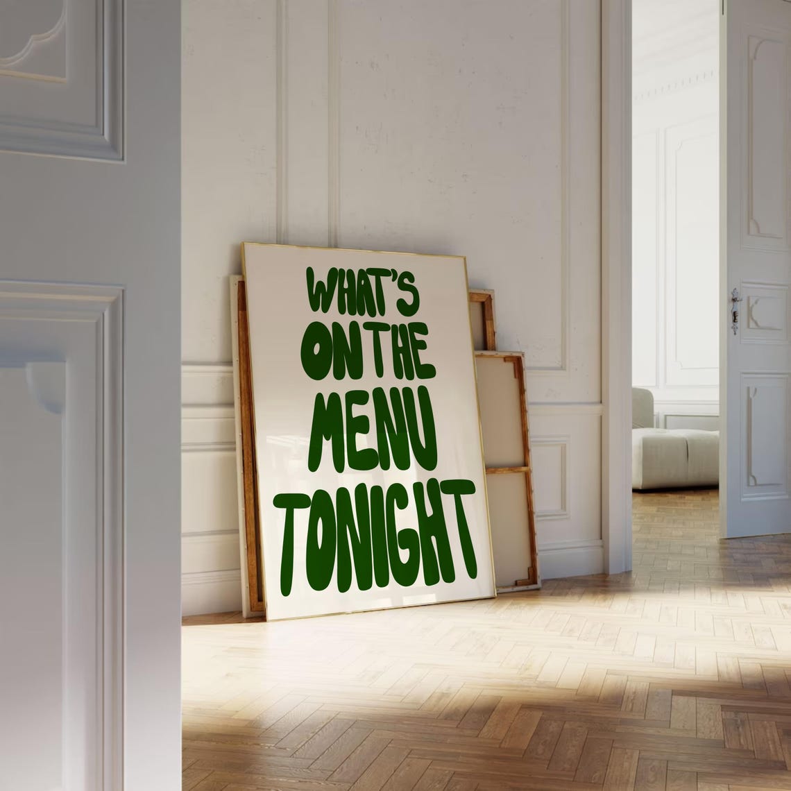 Whats On The Menu Tonight Green Hand Lettered Kitchen Quote Poster - Image 3