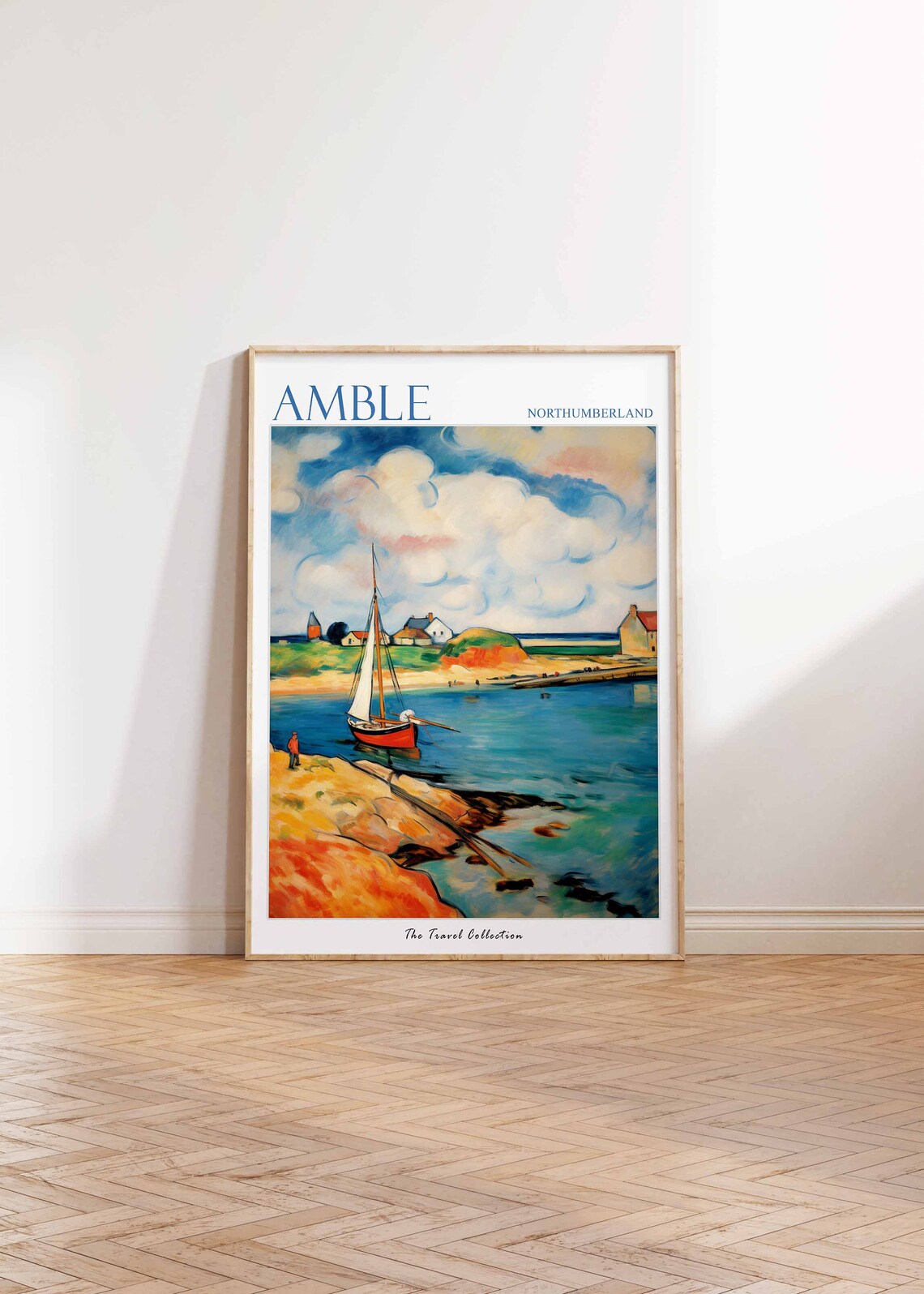 Amble Northumberland Coastal Harbor Sailboat Painting Travel Poster - Image 3