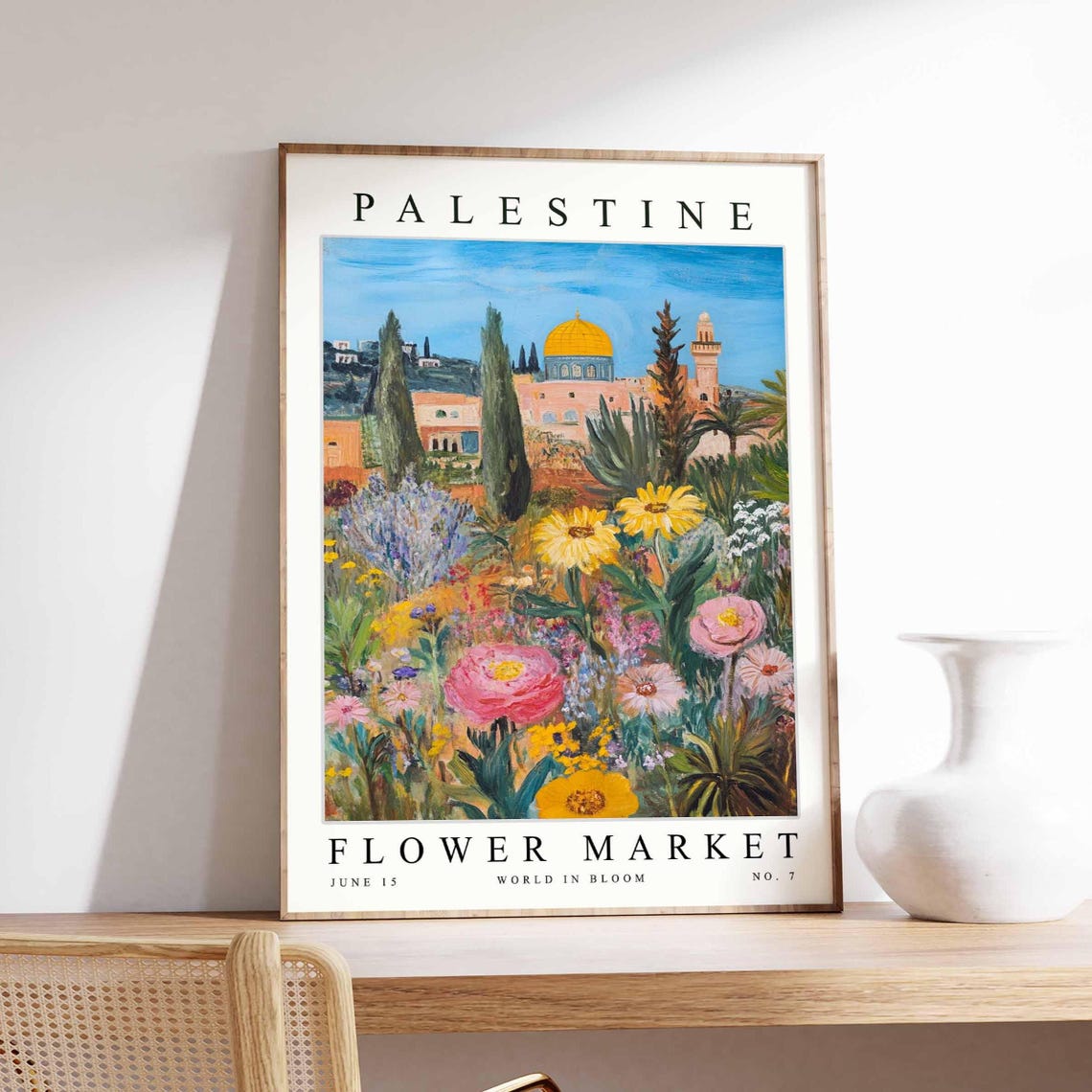 Palestine Flower Market Golden Dome Cypress Sunflower Art Poster