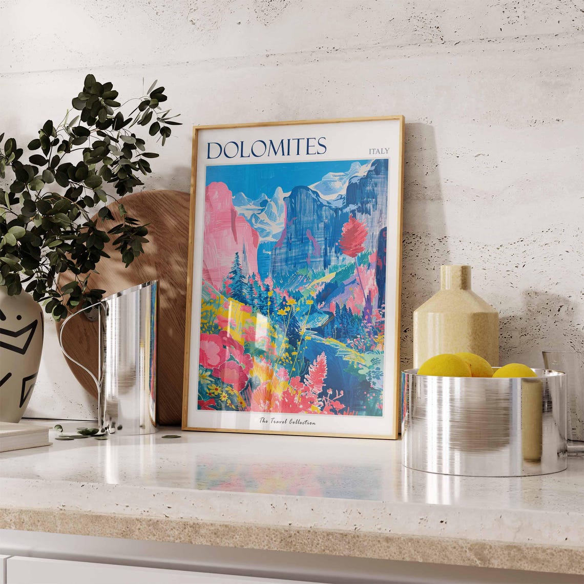 Dolomites Italy Pink Cliffs Wildflower Meadow Colorful Poster - Image 2