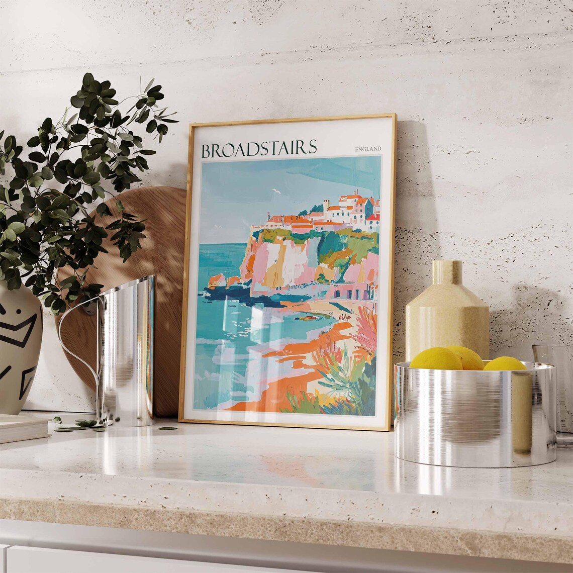 Broadstairs Kent White Cliffs Above the Beach Impressionist Travel Poster - Image 2