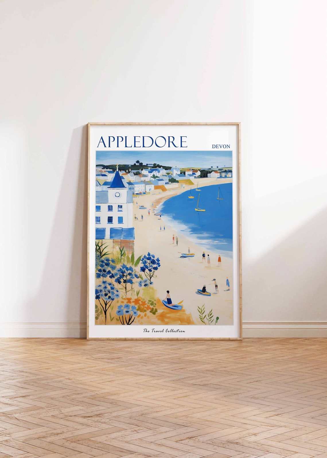 Appledore Devon Beach Sailboats Floral Coastal Village Art Poster - Image 3