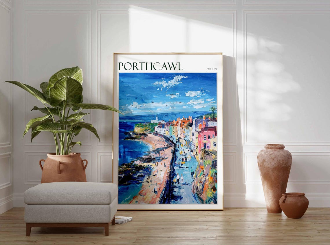 Porthcawl Wales High View Promenade Scene Vintage Travel Poster - Image 4