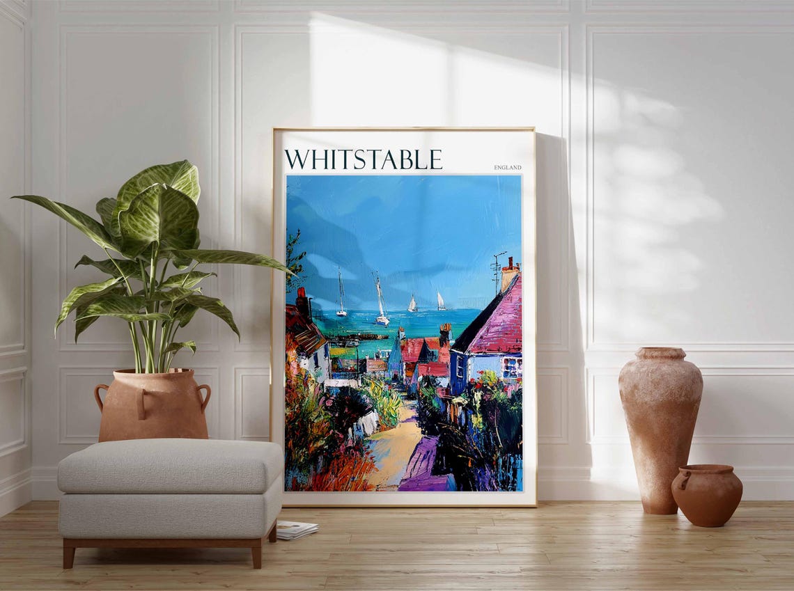 Whitstable England Cottage Garden Path With Sailboats Sea Poster - Image 2