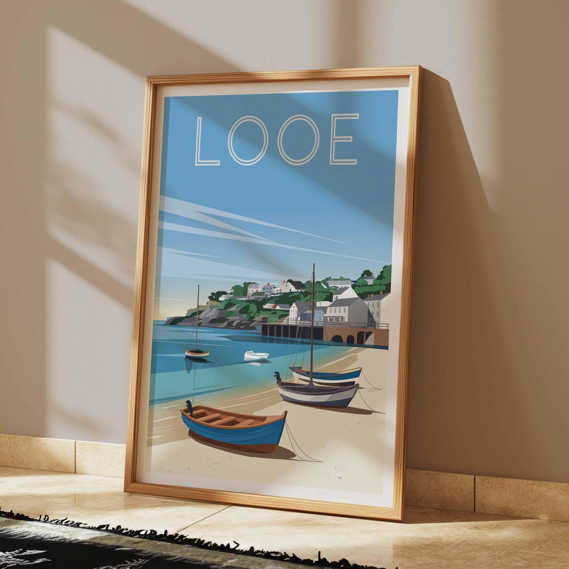 Looe England Beached Fishing Boats Harbor Illustration Poster - Image 2