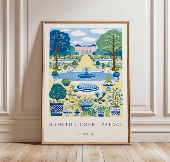 Hampton Court Palace London Garden Fountain Vintage Travel Poster