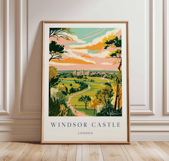 Windsor Castle London Sunset Parkland Panoramic Travel Art Poster