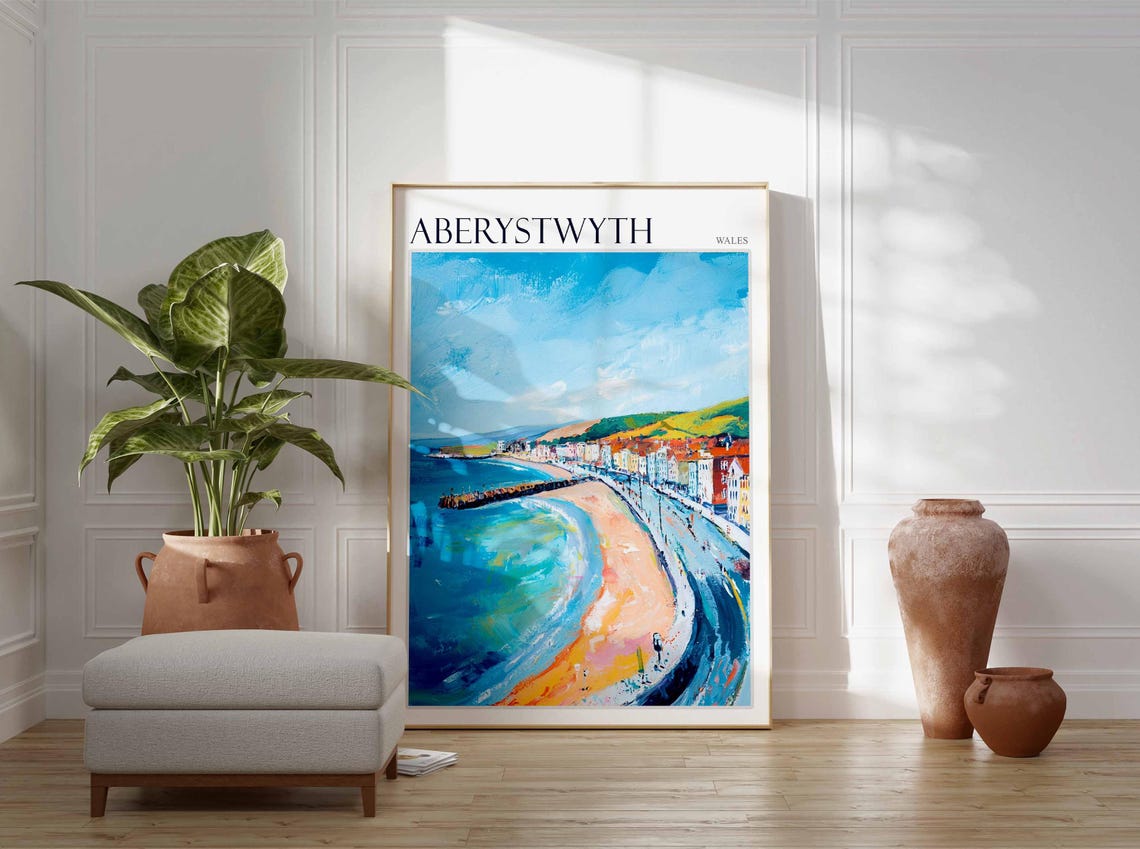 Aberystwyth Curved Bay Pier Promenade Vibrant Welsh Seaside Poster - Image 3