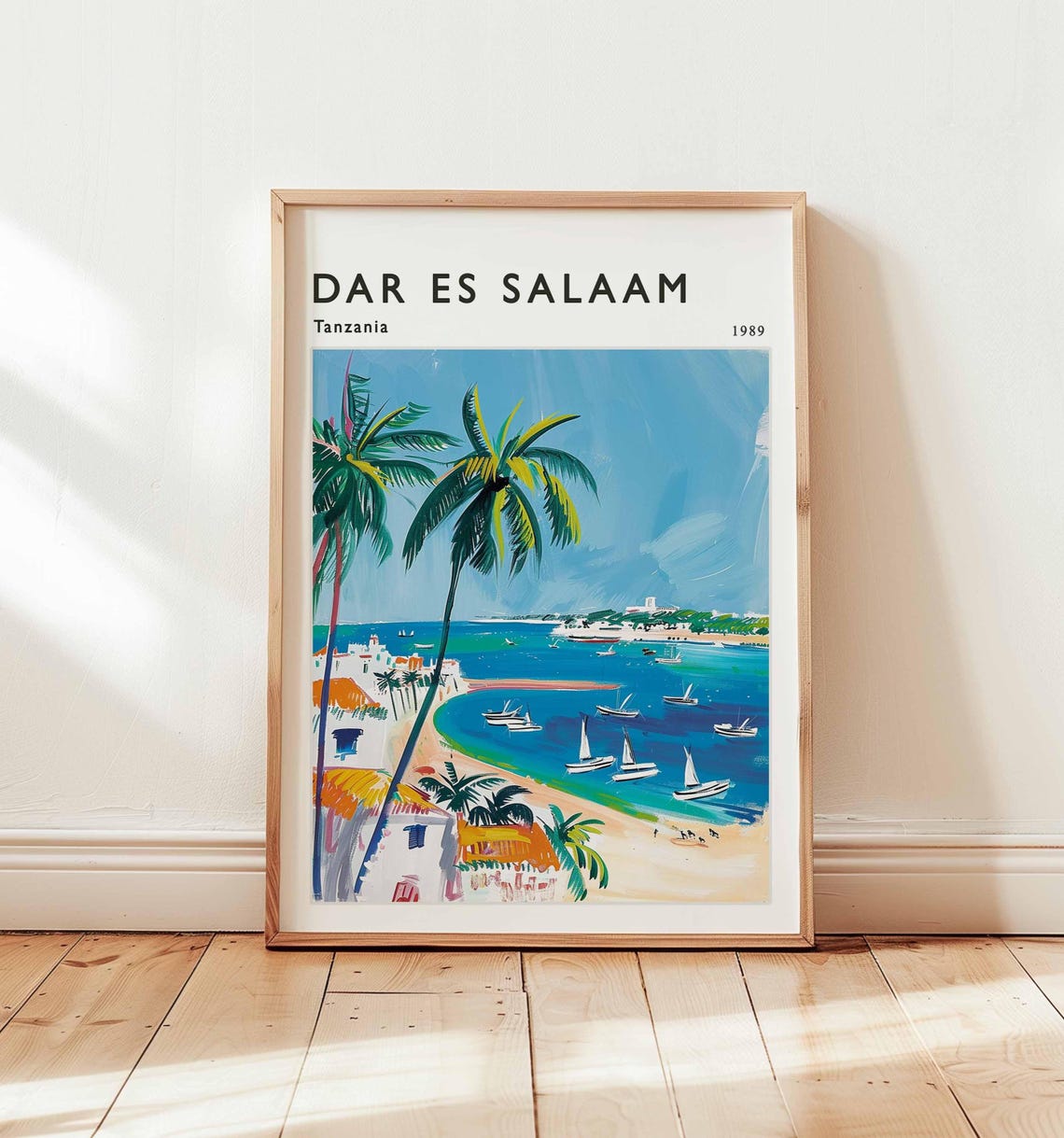 Dar Es Salaam Tanzania 1989 Beach Harbor Vintage Travel Poster