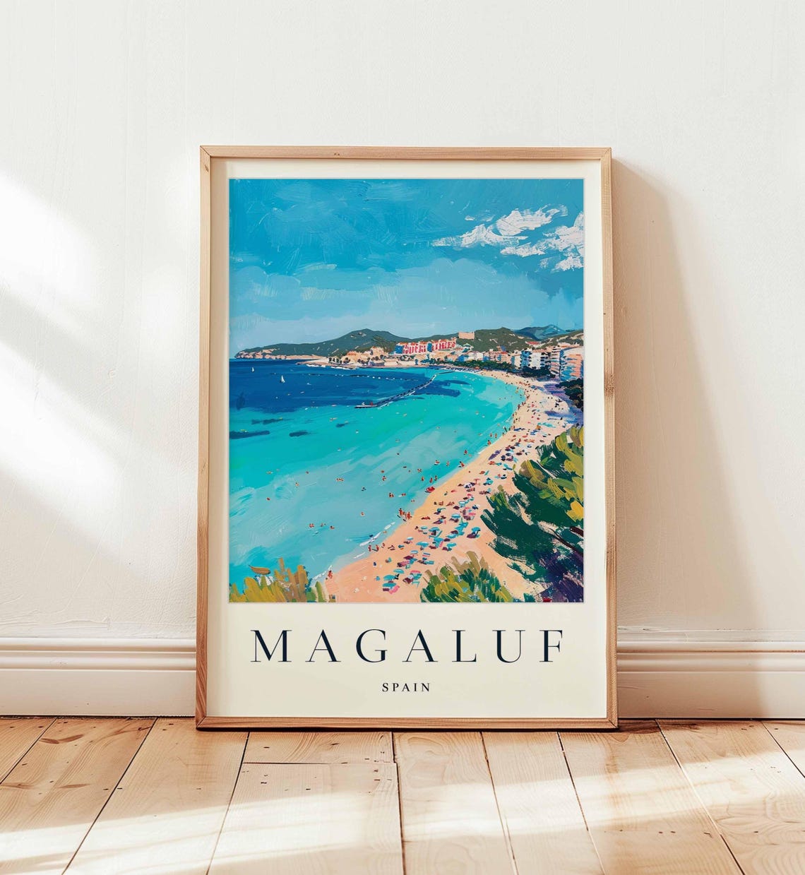 Magaluf Bay Spain Aerial View Colorful Umbrellas Crowded Beach Poster