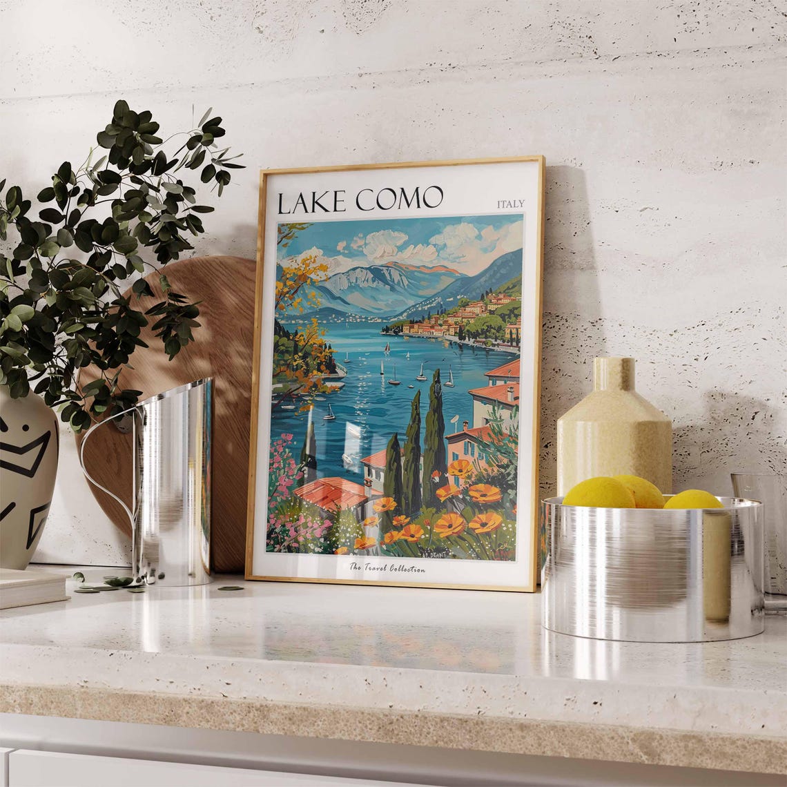 Lake Como Italy Sailboats Cypress Flowers Lakeside Travel Poster - Image 2