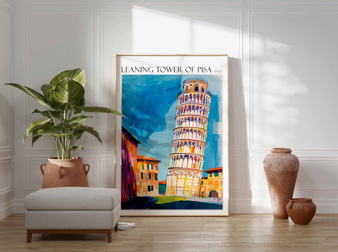 Leaning Tower Of Pisa Poster Leaning Tower Of Pisa Travel Print Italian Travel Poster Tropical Decor Travel Gift Coastal Decor - Image 2