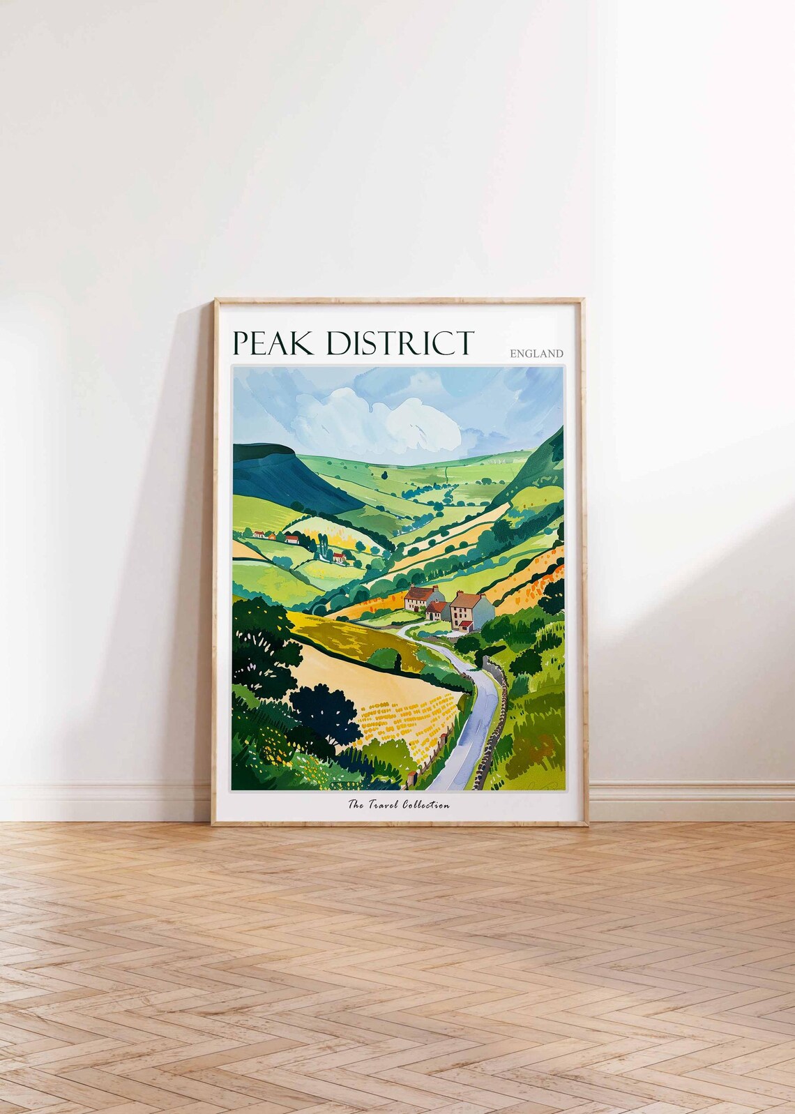 Peak District England Green Rolling Hills Farmhouse Valley Art Travel Poster - Image 2