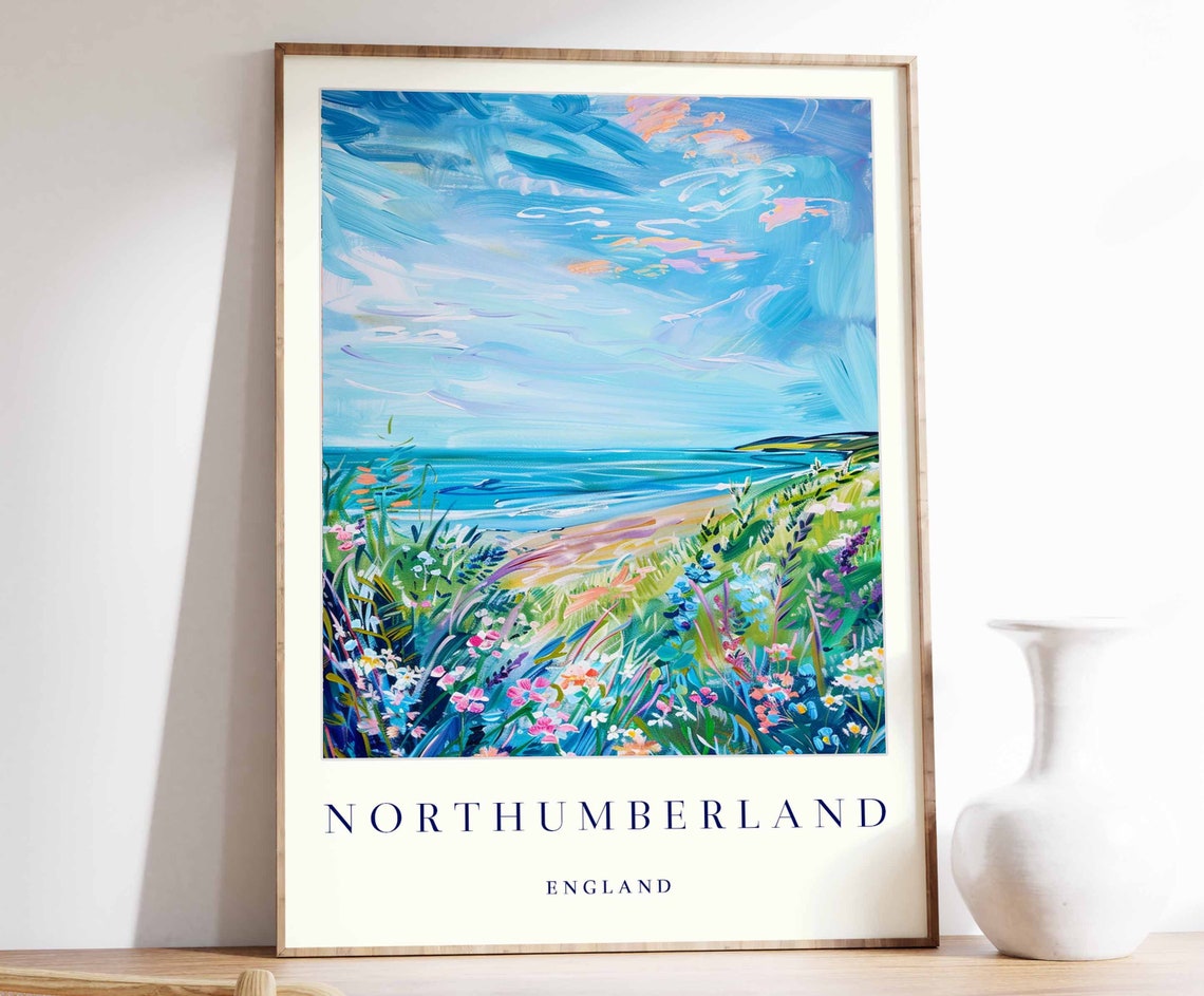 Northumberland Poster Northumberland Travel Print England Wall Art British Travel Print Sea Print Northumberland Travel Poster