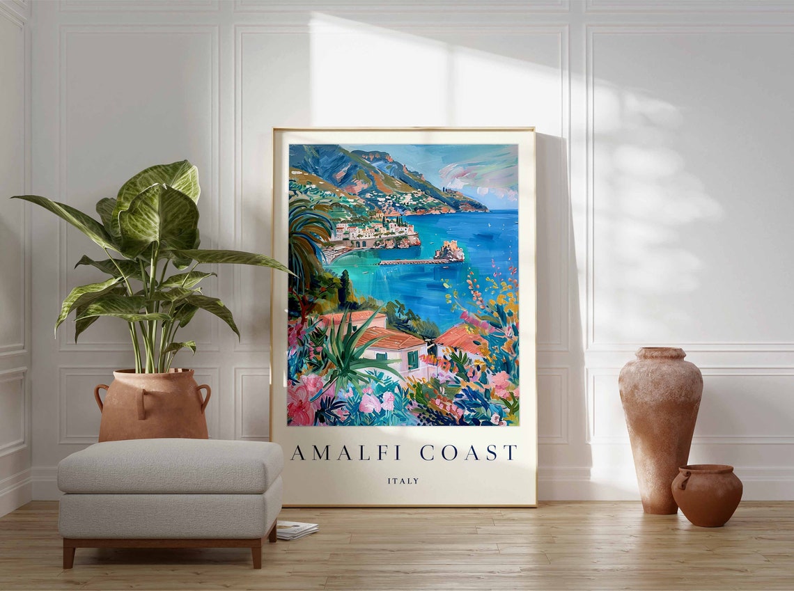 Amalfi Coast Poster Amalfi Coast Travel Print Italy Wall Art Italian Travel Print Tropical Decor Sea Print Amalfi Coast Travel Poster - Image 3