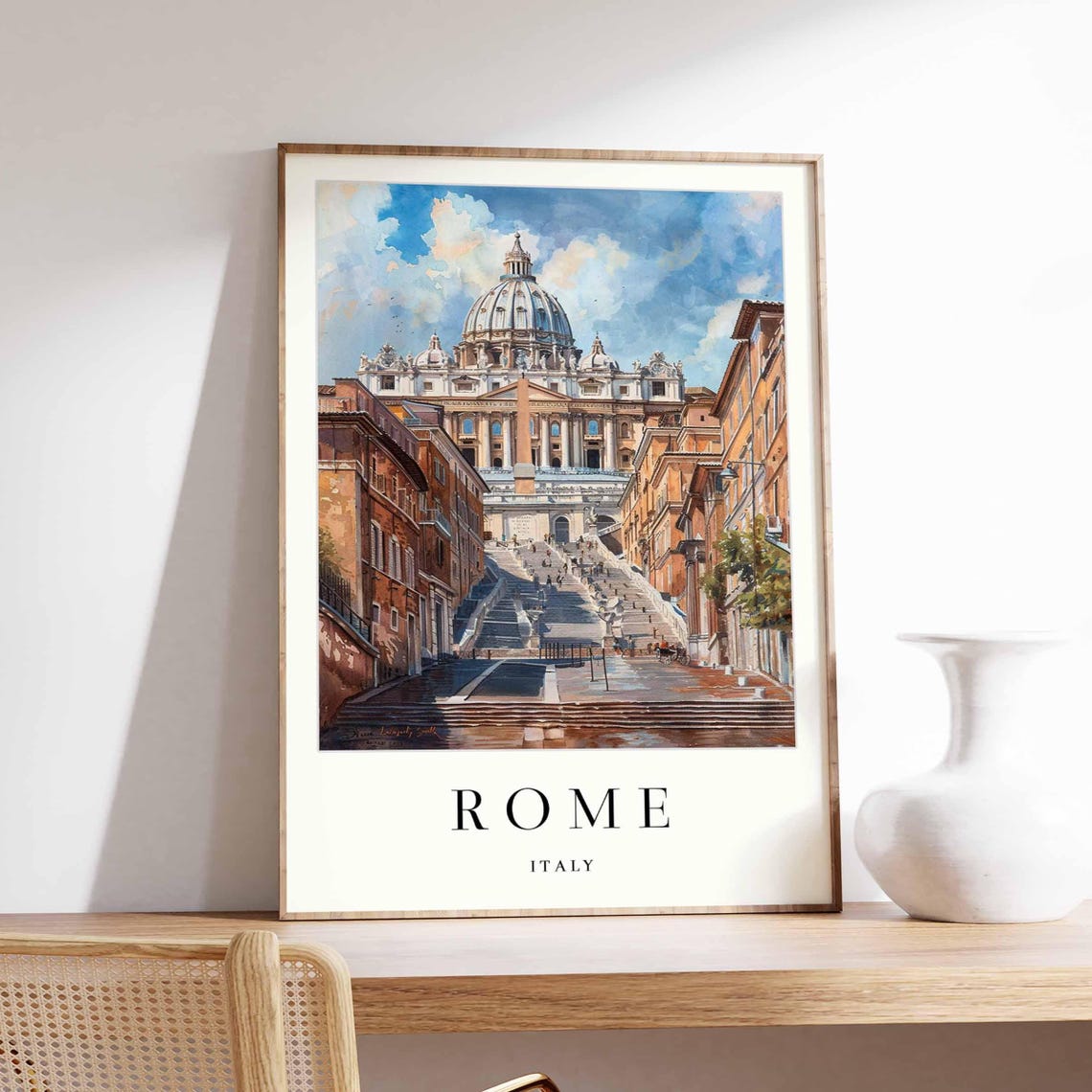 Rome Italy St Peters Basilica Watercolor Style Travel Poster