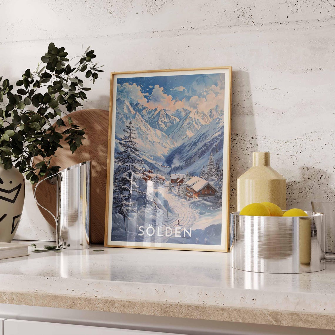 Sölden Starry Blue Night Mountains Above the Ski Chalets Poster - Image 2