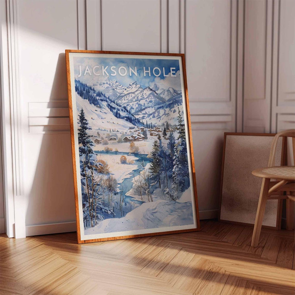 Jackson Hole Winter Creek Poster with Snowy Mountain Valley Watercolor - Image 2