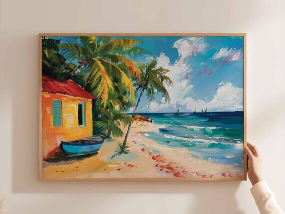 Caribbean Poster Tropical Island Travel Print Beach Wall Art Coastal Home Decor