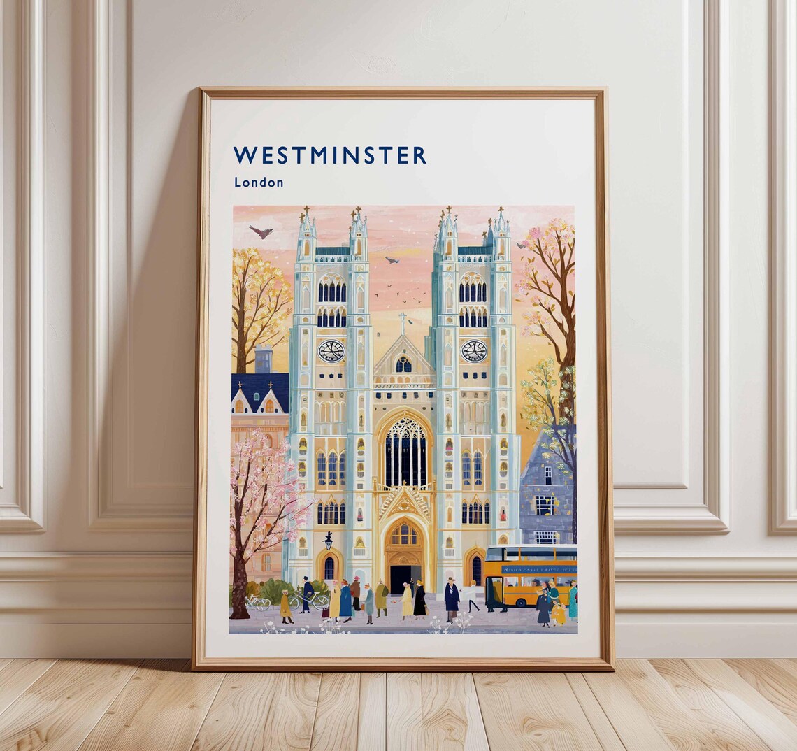 Westminster London Abbey Charming Storybook City Travel Poster