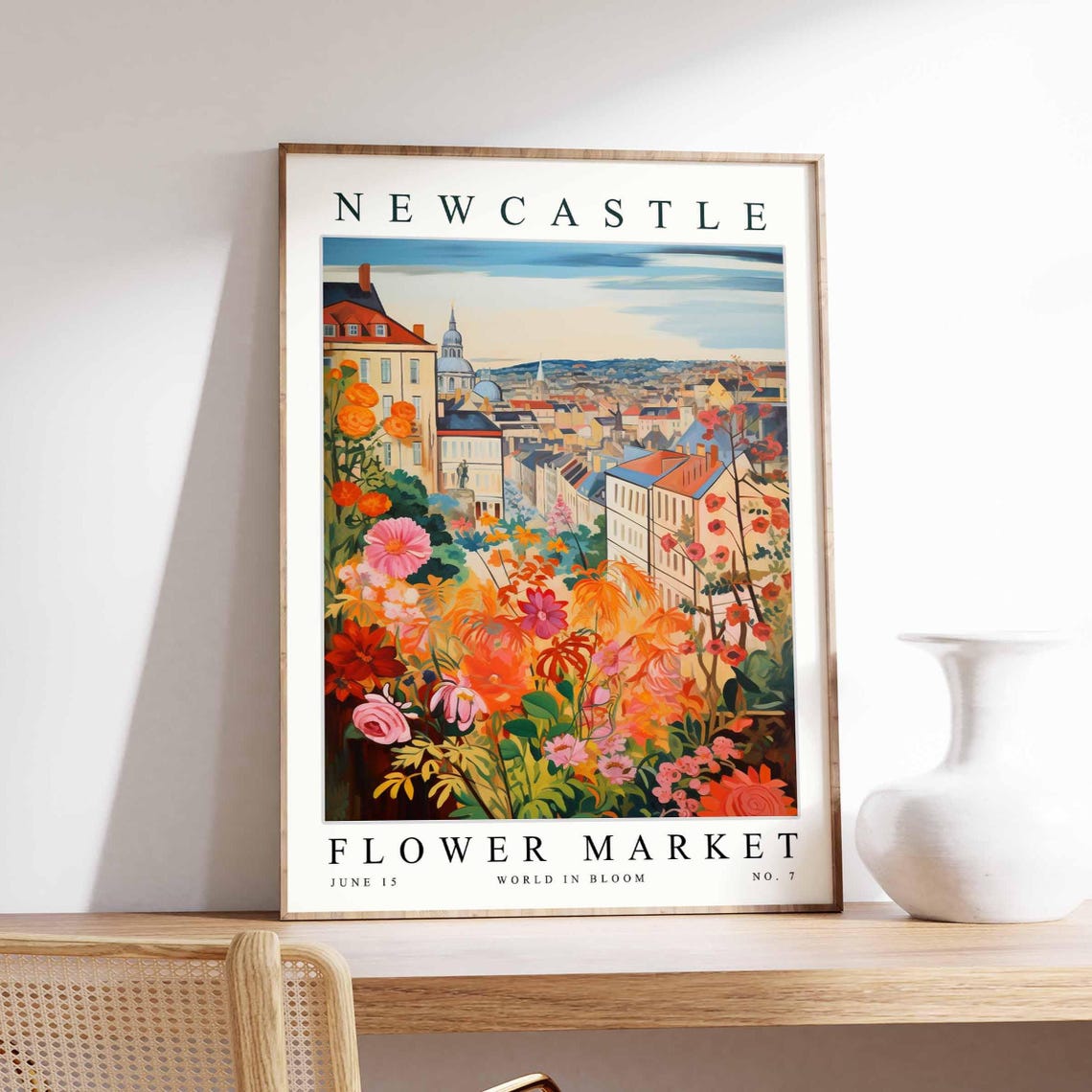 Newcastle Flower Market Rooftops Domed Church Floral Bloom Poster