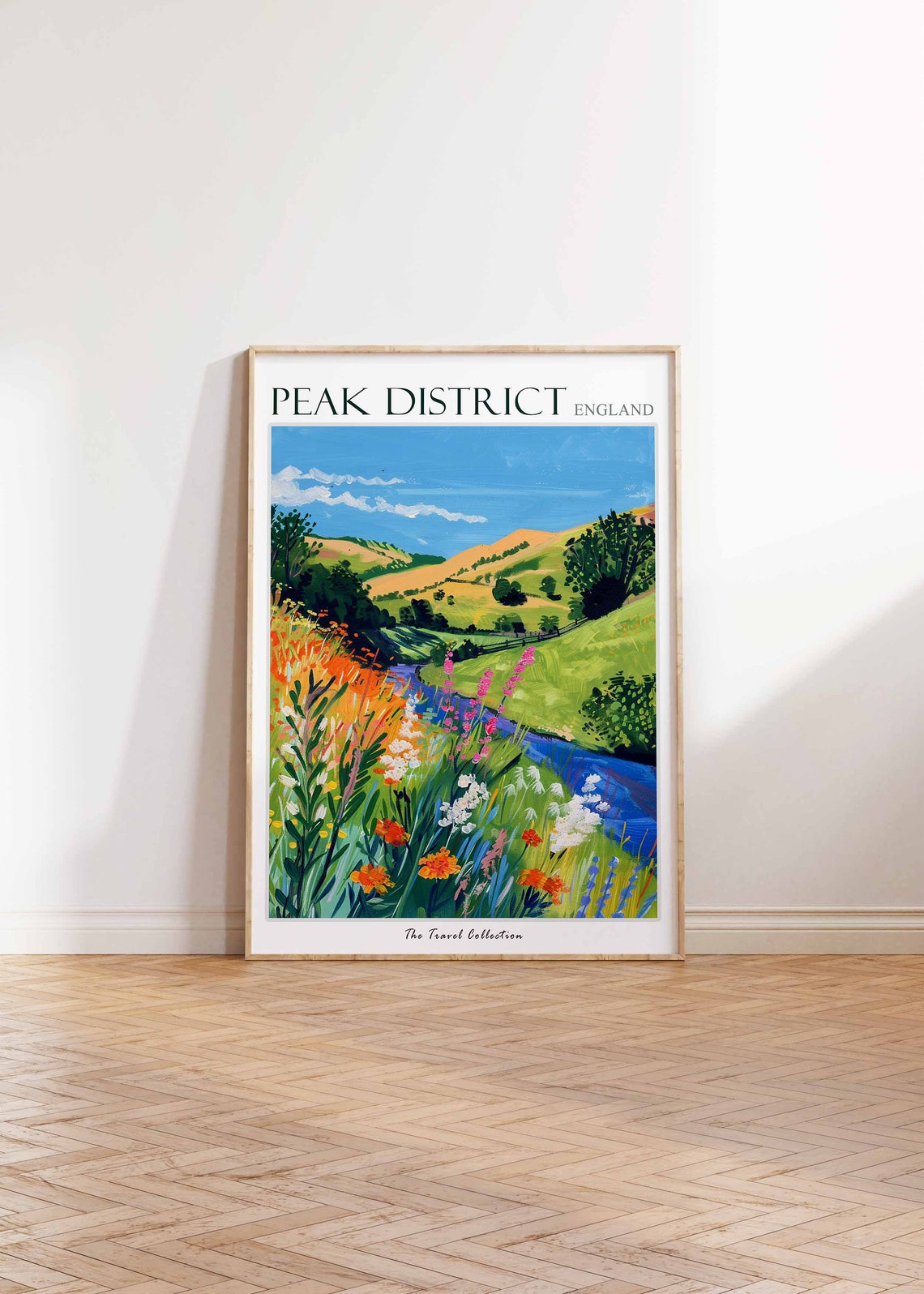 Peak District England Wildflower Meadow Travel Poster River Hills Art - Image 3