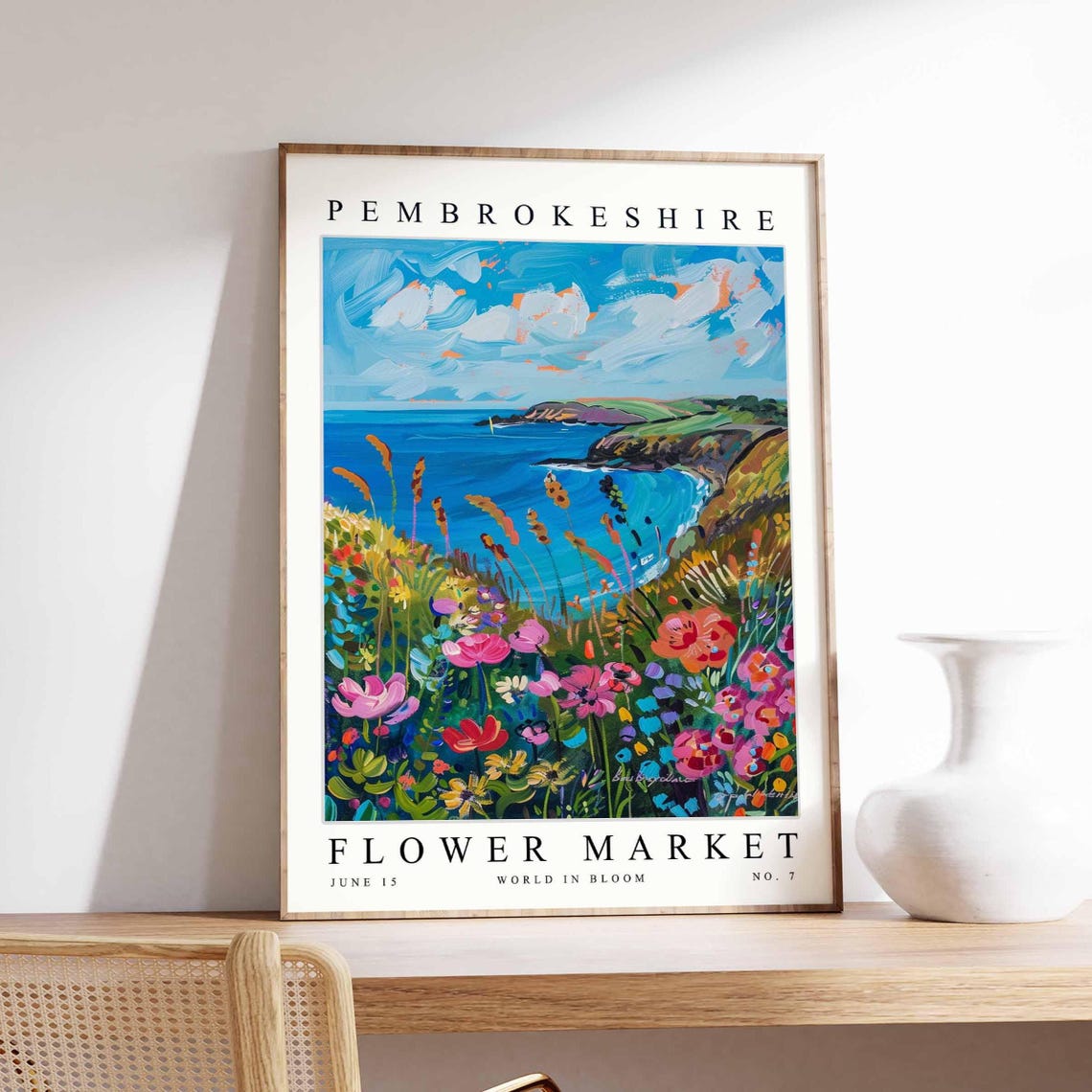 Pembrokeshire Poppy Bloom Coastal Cliff Expressive Sky Floral Poster