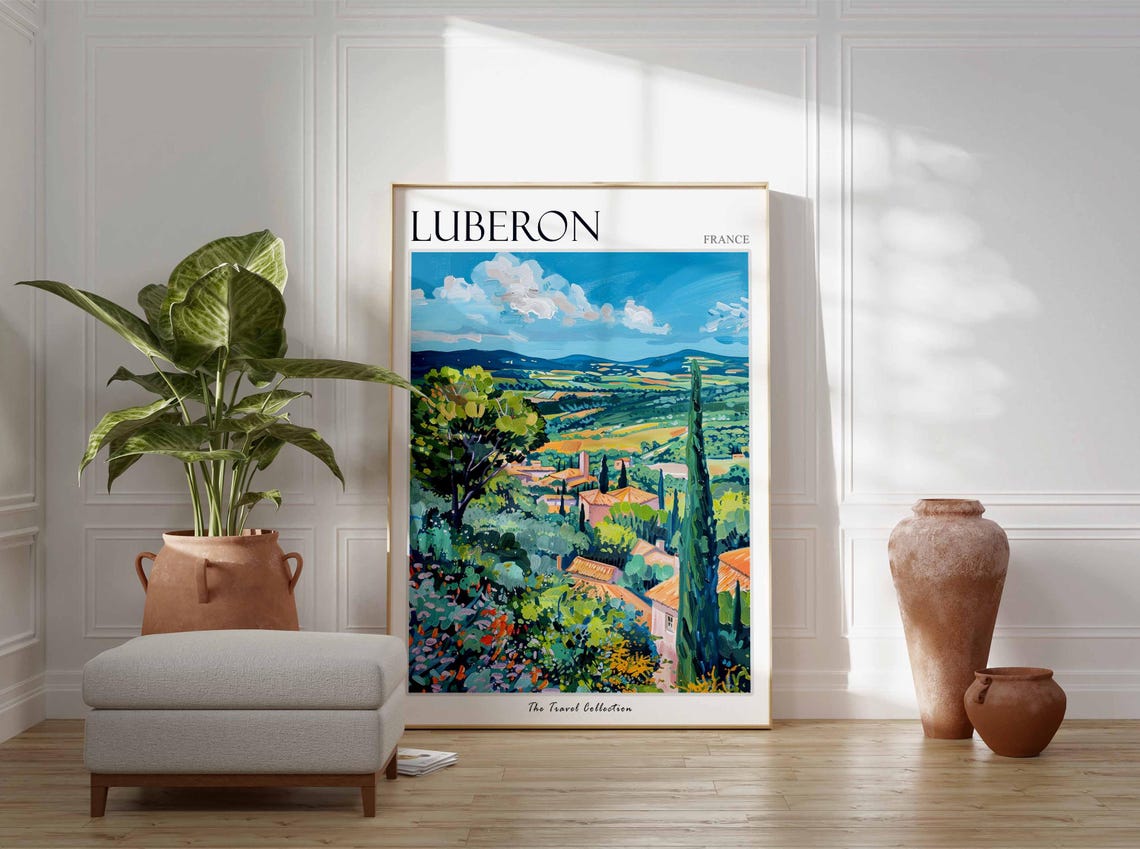 Luberon France Provence Valley Village Cypress Painting Travel Poster - Image 3