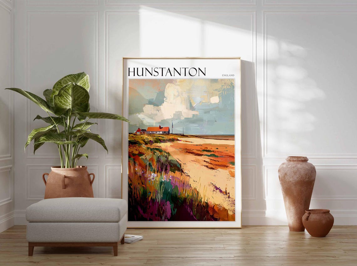 Hunstanton England Sandy Dunes Beach Huts Wildflowers Poster - Image 3