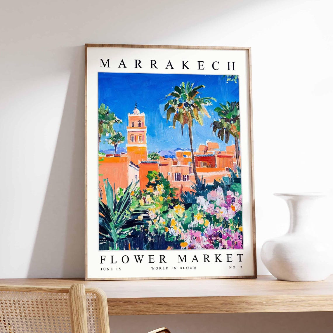 Marrakech Flower Market Orange Tower Bloom Filled Terrace Poster