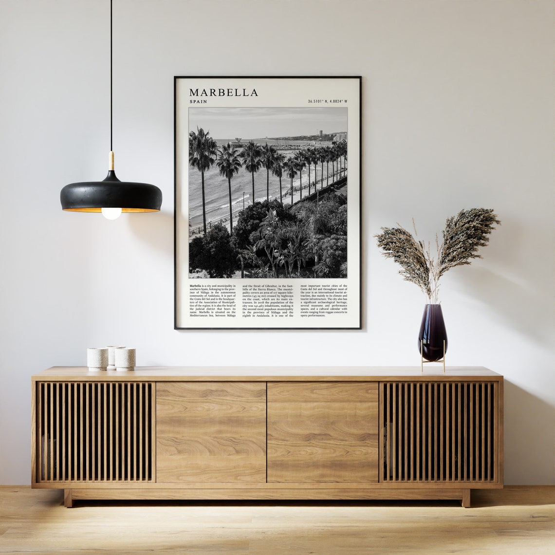 Marbella Spain Black And White Beach Promenade Travel Poster - Image 3