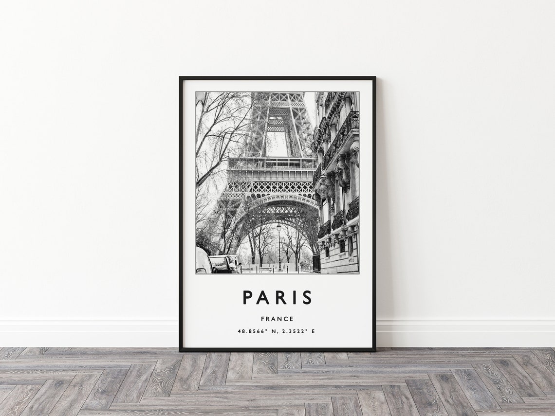 Paris France Eiffel Tower Street Black and White Photo Poster - Image 2