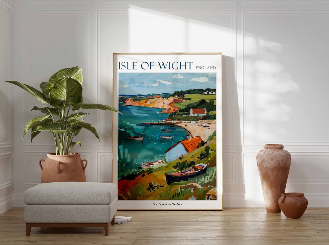 Isle of Wight England Bay with Boats and Cliffs Scene Poster - Image 3
