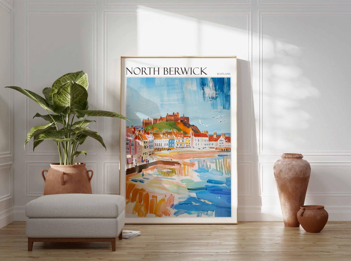 North Berwick Harbor Castle Ruins Beach Scotland Travel Poster - Image 4