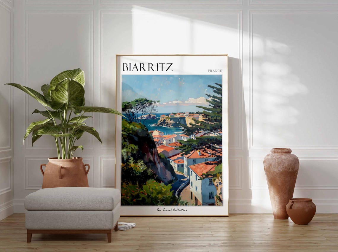 Biarritz France Old Town Cliffs Pine Trees Seaside Travel Poster - Image 3