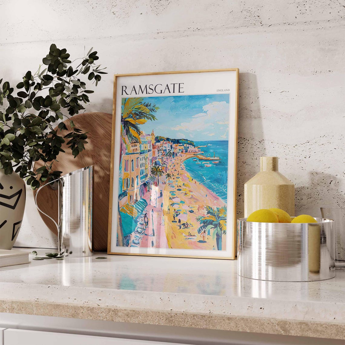 Ramsgate England Crowded Sandy Beach Umbrellas Palm Promenade Poster - Image 3